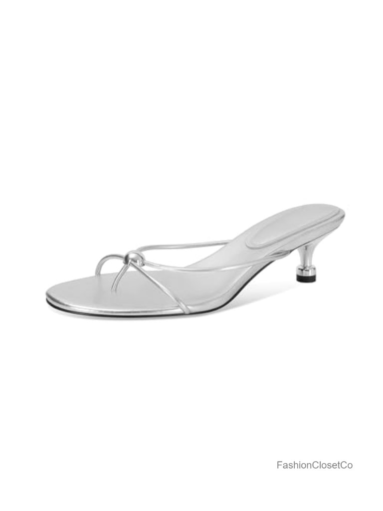 Kitten Heel Thong Sandals Open Toe Slip-On Heeled Sandals